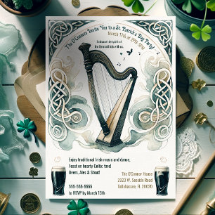 Traditional Celtic Harp St. Patrick's Day Party Inbjudningar