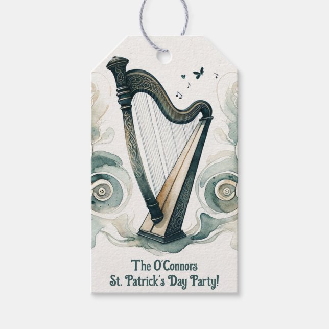 Traditional Celtic Harp St. Patrick's Day Party Presentetikett (Framsidan)