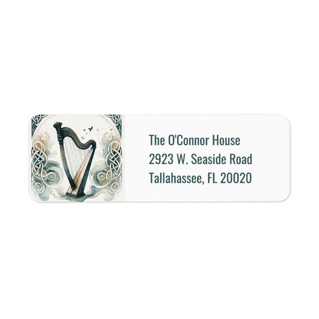 Traditional Celtic Harp St. Patrick's Day Party Returadress Etikett (Framsidan)