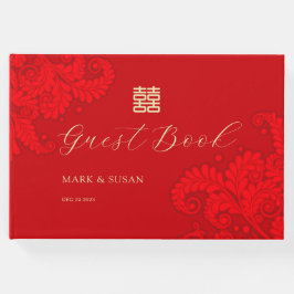 Traditional Chinese Bröllop Guest Bok (RED)