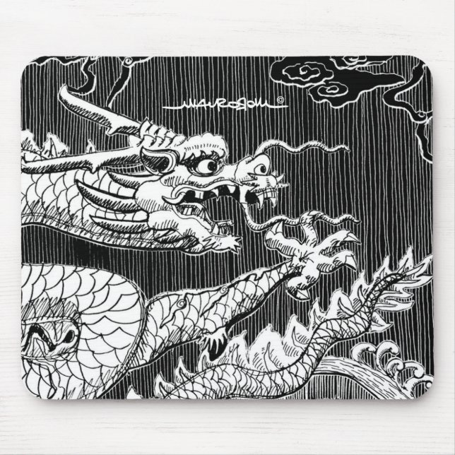 Traditional Chinese Dragon Bläck-pen Sketch Musmatta (Framsidan)