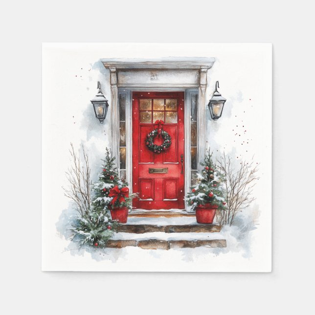 Traditional Christmas Holiday Welcome Red Door Pappersservett (Framsidan)