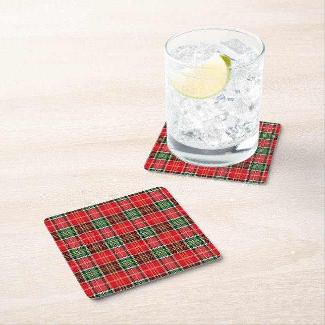 Traditional Christmas Plaid Underlägg Papper Kvadrat (Insitu)