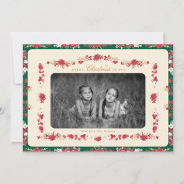 traditional christmas red green floral elegant julkort