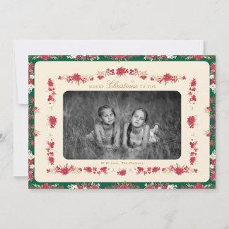 traditional christmas red green floral elegant julkort