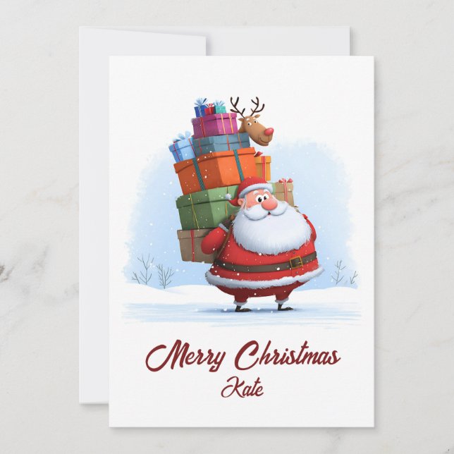 Traditional Christmas Santa Claus with Reindeer Julkort (Framsida)