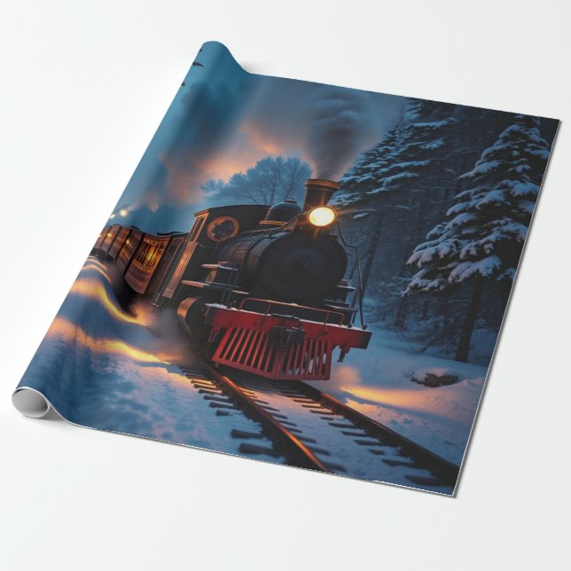 Traditional Christmas Steam Train Winter Landscape Presentpapper (Utrullad)