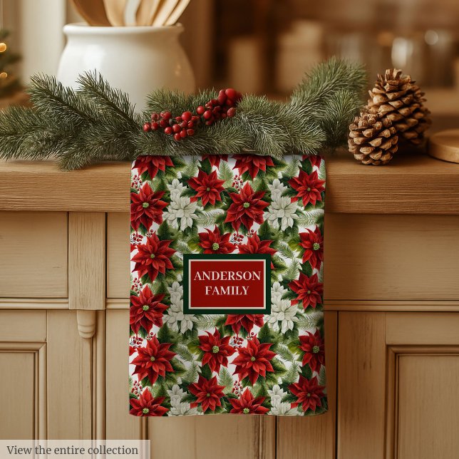 Traditional Christmas Towel Red Green Floral Art Kökshandduk (Traditional Christmas Towel Red Green Floral Art)