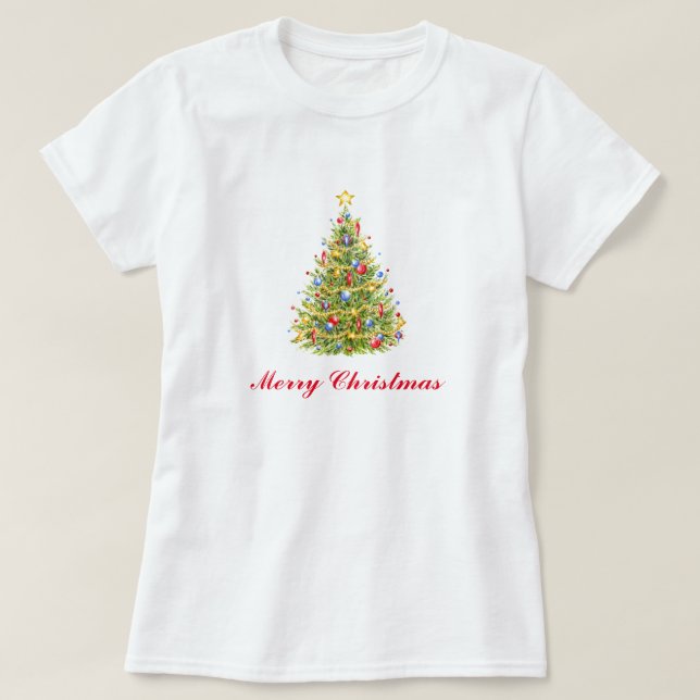 Traditional Christmas Tree Greeting Card T Shirt (Design framsida)