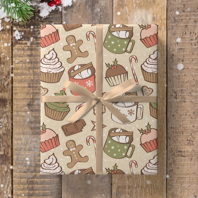 Traditional Christmas Vintage Hot Cocoa Cupcake Presentpapper (Skapare uppladdad)