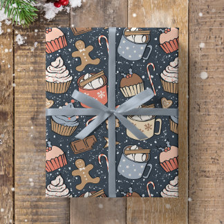 Traditional Christmas Vintage Hot Cocoa Dark Blue Presentpapper