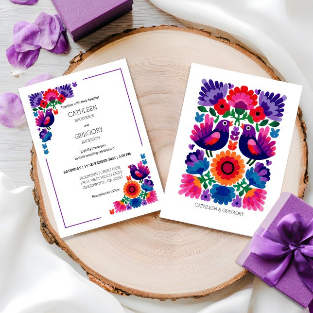 Traditional Colorful Folk Vibrant Pattern Wedding Inbjudningar (Traditional Colorful Folk Vibrant Pattern Wedding Invitation)