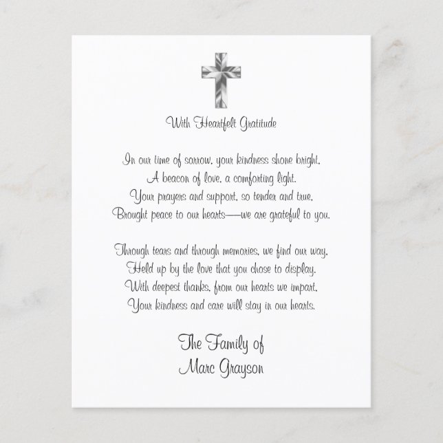 Traditional Cross Budget Funeral Thank You Card (Framsida)