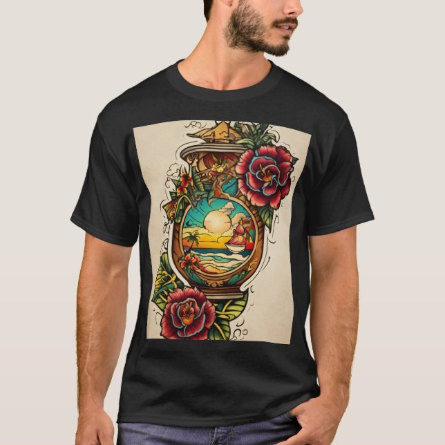 "Traditional Cupid Tattoo Design with Heart, Bow, T Shirt (Framsida)