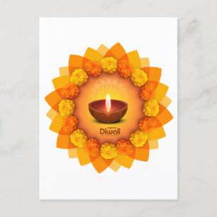 Traditional Diwali Diya Marigold Festival of Light Helg Vykort