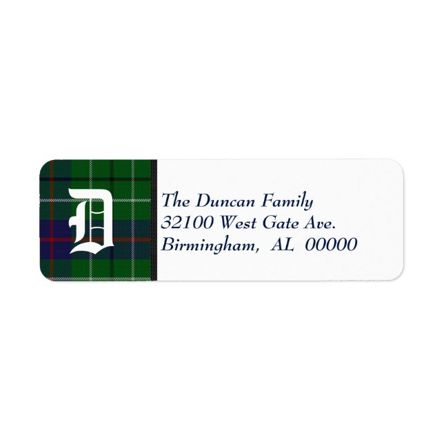 Traditional Duncan Tartan Play Monogram Returadress Etikett (Framsidan)