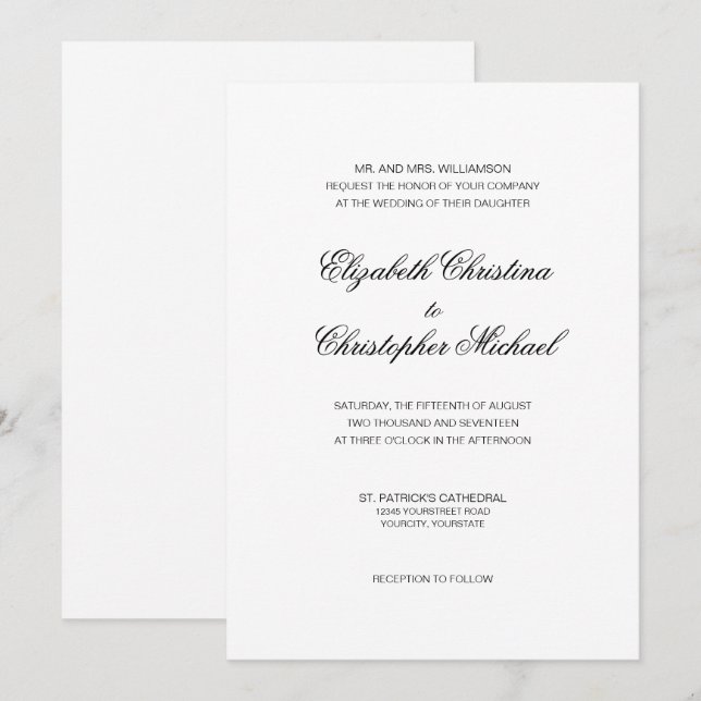 Traditional Elegance in Black and White (w rcptn) Inbjudningar (Fram/baksida)
