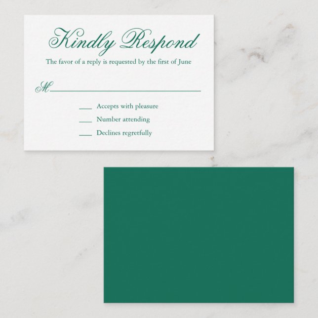 Traditional Emerald Grönt Formal Mini Bröllop OSA Anteckningskort (Fram/baksida)