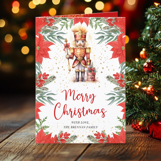 Traditional Festive Nutcracker Botanical-jul Helgkort (Traditional Festive Nutcracker Botanical Christmas Holiday Card)