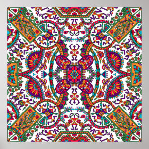 Traditional Folk Art Allover Designart, etnisk til Poster