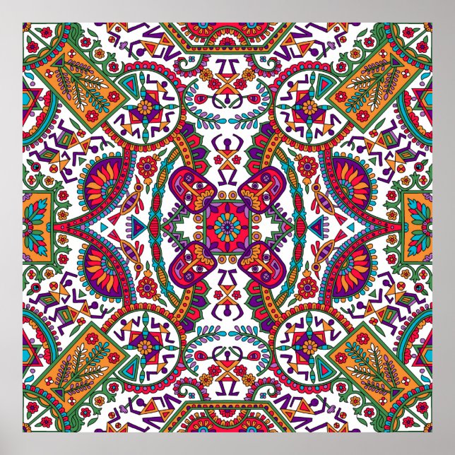 Traditional Folk Art Allover Designart, etnisk til Poster (Framsidan)
