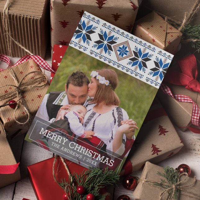 Traditional Folk Art Nordic julfoto Julkort (Skapare uppladdad)