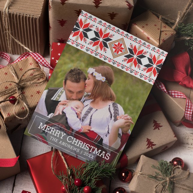 Traditional Folk Art Nordic julfoto Julkort (Skapare uppladdad)