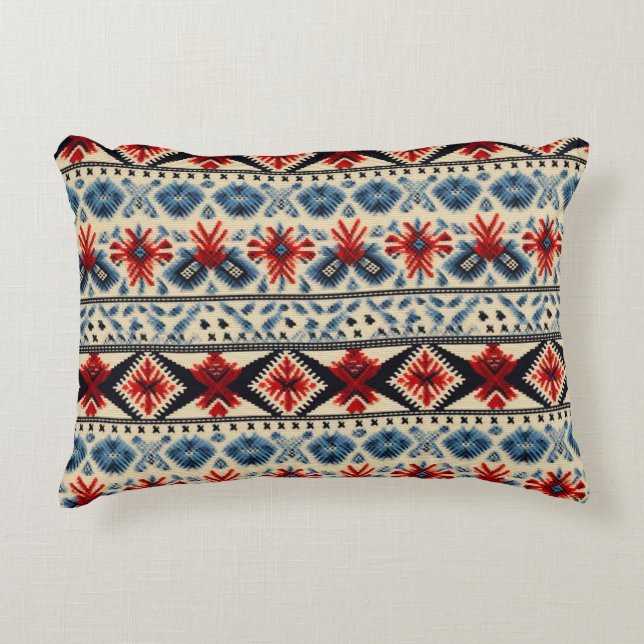 Traditional Folk Embroidery Stripe  Pattern Prydnadskudde (Framsidan)