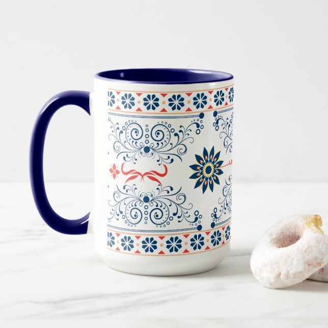 Traditional Folk Floral Pattern Mug Mugg (Med munk)