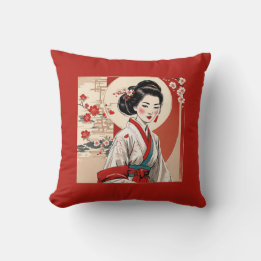 Traditional Geisha Cherry Blommar Japanska Kudde