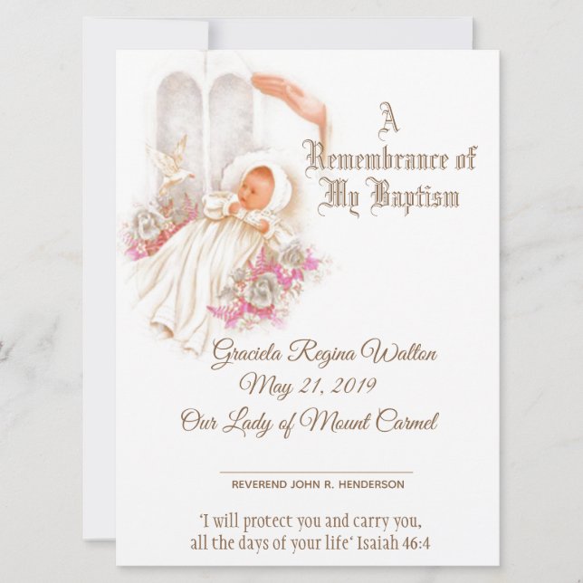 Traditional Girl Baptism Christening Certificate Julkort (Framsida)