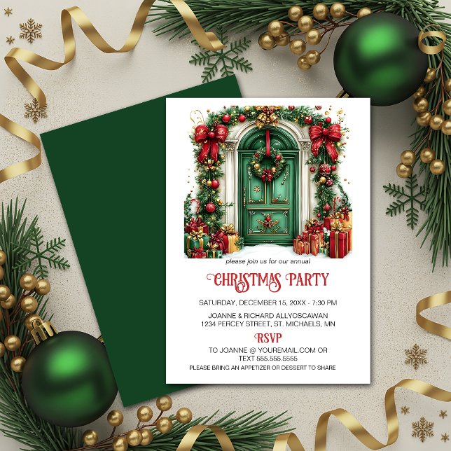 Traditional Green Door Christmas Decorations Party Julkort (Skapare uppladdad)