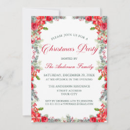 Traditional Holly & Roses Christmas Party Inbjudningar