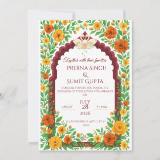 Traditional Indian Floral Wedding Invitation  Inbjudningar