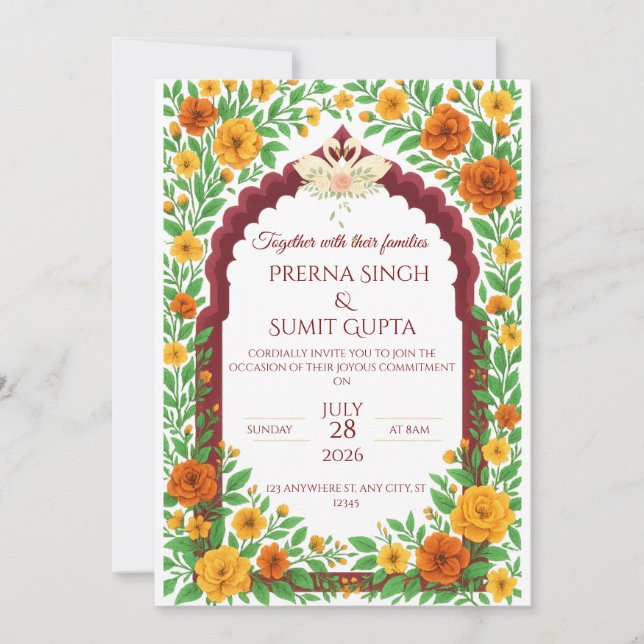 Traditional Indian Floral Wedding Invitation  Inbjudningar (Framsida)