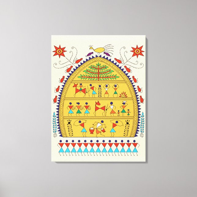 Traditional Indian Folk Art Canvas – Handcrafted  (Framsida)