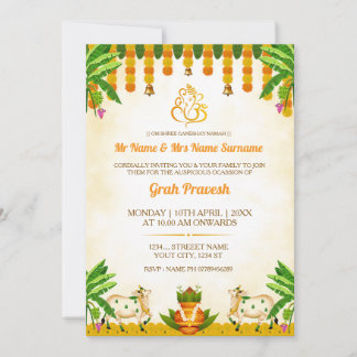 Traditional Indian Graha Pravesh Invitation Card Inbjudningar