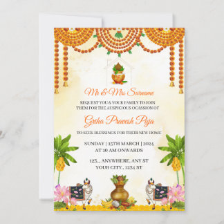Traditional Indian Griha Pravesh Puja Invitation Inbjudningar
