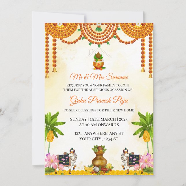 Traditional Indian Griha Pravesh Puja Invitation Inbjudningar (Framsida)