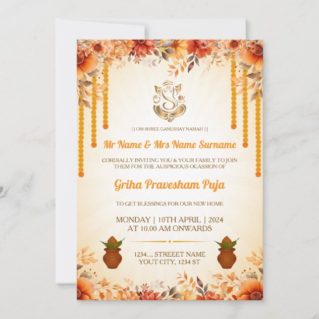 Traditional Indian Griha Pravesham Invitation Inbjudningar (Framsida)