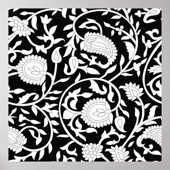 Traditional indian paisley pattern on black and wh poster (Framsidan)