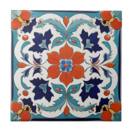 Traditional Iznik Turkisk klassisk Blommigt Red Bl Kakelplatta