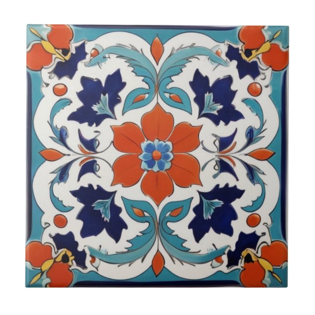 Traditional Iznik Turkisk klassisk Blommigt Red Bl Kakelplatta (Framsidan)