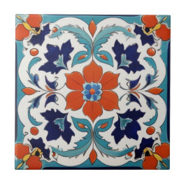 Traditional Iznik Turkisk klassisk Blommigt Red Bl Kakelplatta