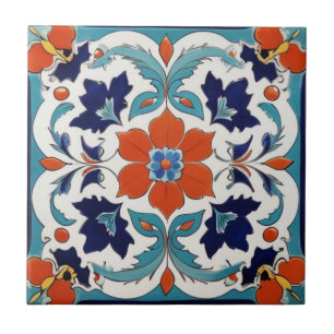Traditional Iznik Turkisk klassisk Blommigt Red Bl Kakelplatta