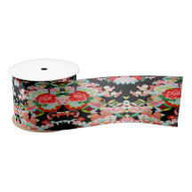 Traditional Japanese Kimono Floral Black Red 