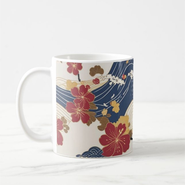 Traditional Japanese Kimono Pattern Kaffemugg (Vänster)