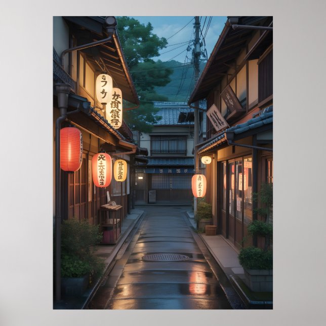 Traditional Japanese Street Wall Kyoto Alleyway Poster (Framsidan)