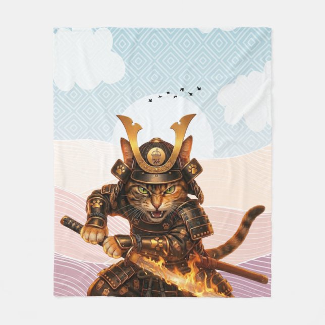 Traditional Japanese Wave Samurai Cat  Zen Blanket Fleecefilt (Framsidan)