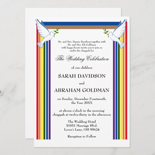 Traditional Jewish Wedding Invitations - Ark Inbjudningar (Fram/baksida)